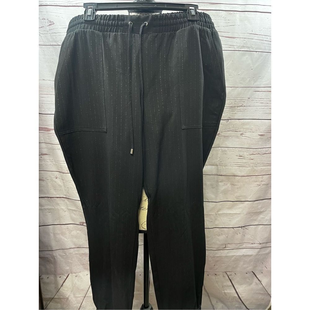 Nine West XL black casual pants with stretchy waist and tie (#2041)